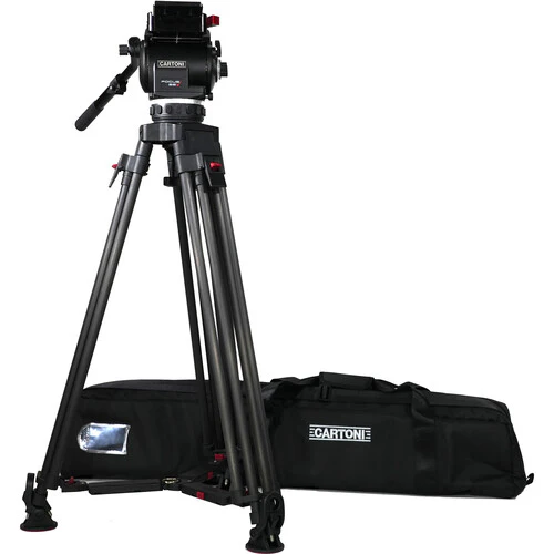 Cartoni Focus 22 Cine Fluid Head with 1-Stage Carbon Fiber Tripod, Mid-Level Spreader, Pan Bar & Bag Kit (100mm)