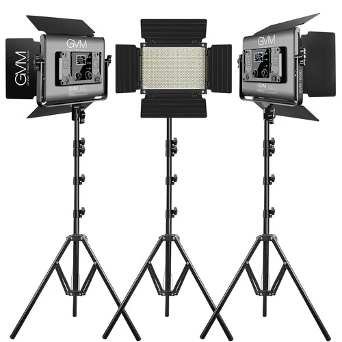 GVM RGB LED Studio Video Light 
Bi-Color Soft 3-Light Panel Kit