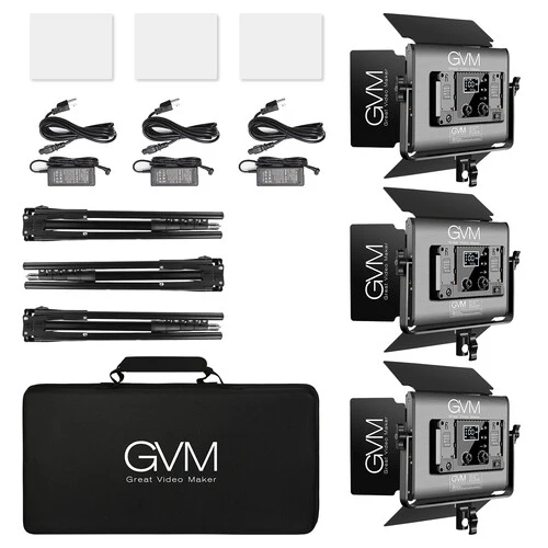 GVM RGB LED Studio Video Light 
Bi-Color Soft 3-Light Panel Kit - Image 2