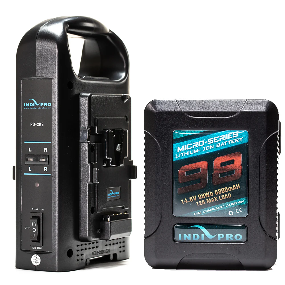 IndiPRO Tools Micro-Series 98Wh Li-Ion V-Mount Battery with Dual V-Mount Battery Charger Kit