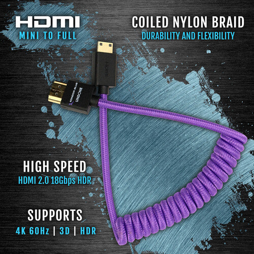 Kondor Blue Gerald Undone Braided Coiled High-Speed Mini-HDMI to HDMI Cable (Limited Purple Edition, 12 to 24") - Image 5