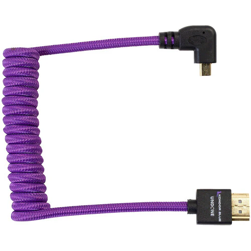Kondor Blue Gerald Undone Braided Coiled High-Speed Right-Angle Micro-HDMI to HDMI Cable for Select Sony & Fuji Cameras (Limited Purple Edition, 12 to 24") - Image 3