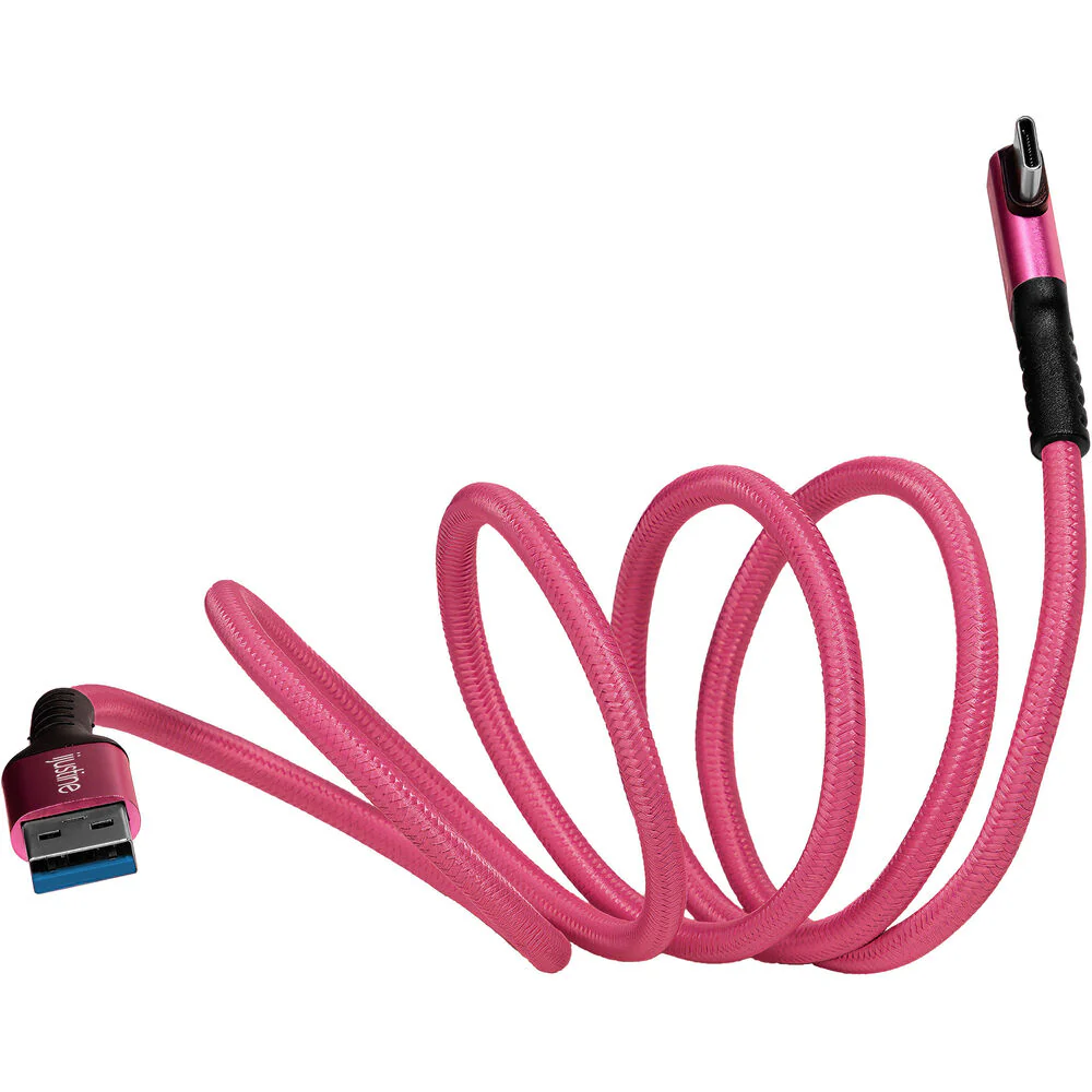 Kondor Blue iJustine USB-A 3.2 Gen 1 Male to USB-C Male Right-Angle Cable (3', Pink) - Image 2