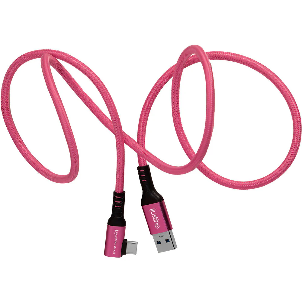 Kondor Blue iJustine USB-A 3.2 Gen 1 Male to USB-C Male Right-Angle Cable (3', Pink) - Image 3