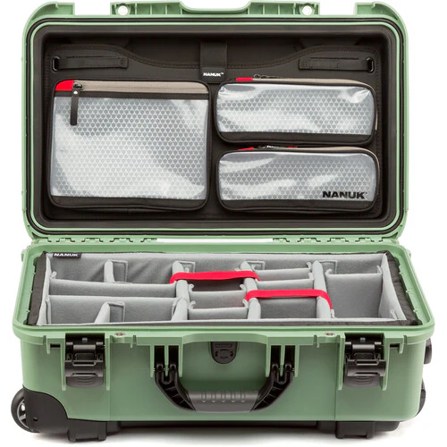Nanuk 935 Wheeled Waterproof Hard Case Pro Photo/Video Kit with Padded Dividers & Lid Organizer (Sage, 28.5L) - Image 4