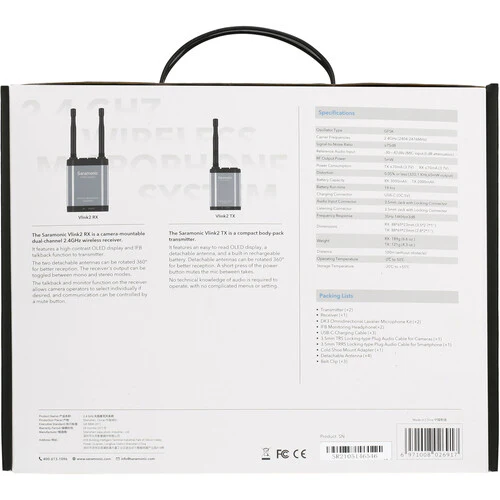 Saramonic Vlink2 Kit 2 Camera-Mount 2-Person Wireless Omni Lavalier Microphone System with Talkback (2.4 GHz) - Image 8