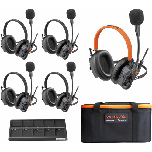 Saramonic WITALK9X-5H 5-Person Helmet-Style 1.9 GHz Dual-Ear Headset Intercom System